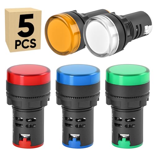 Luces indicadoras LED de 24V y 22mm en paquete multicolor de 5 unidades para panel