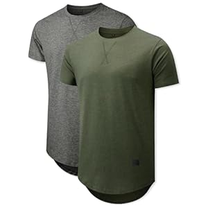 Comdecevis Mens 2 Pack Cotton Crewneck T-Shirts Hipster Hip Hop Longline Tees Shirts