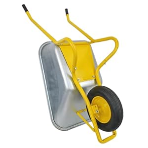 Matrix Schubkarre Profi 100l Liter 250 kg mit zusätzlichem Bodenblech Luftrad Schubkarren groß Garten Scheibtruhe Bauschubkarre | Mulde verzinkt | Metall Felge mit Kugellager | Farbe gelb