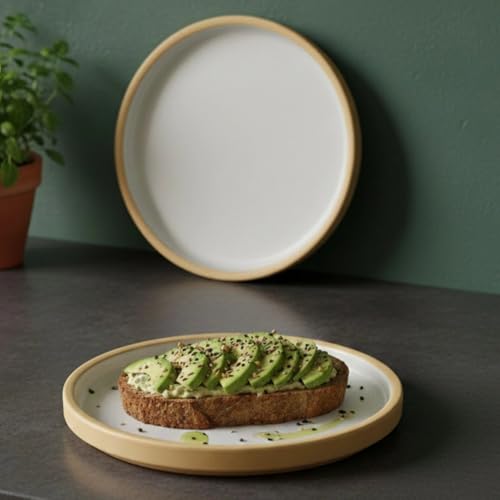 Image of BLACKCARROT Ceramic Quarter Plates Small Dinner Plates Set of 6 Handcrafted Stoneware Beige and White | Serving Platter for Snacks & Dessert Microwave and Dishwasher Safe -Size 7.5 Inches