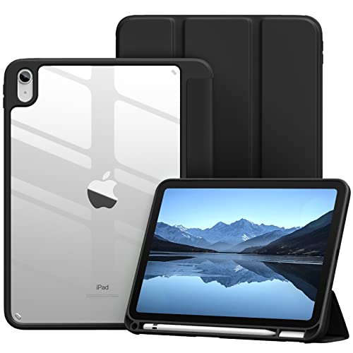 جراب لجهاز اي باد الجيل العاشر 2022 مع حامل قلم آبل، غطاء خلفي شفاف من البولي يوريثين الحراري الناعم ثلاثي الطيات لجهاز اي باد 10 (10.9 بوصة)، خاصية الاستيقاظ/النوم التلقائي من فوبافي