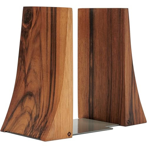 TILISMA Buchstützen, Walnussholz mit Metallsockel, 2 handgefertigte Buchhalter für schwere Bücher, dekoratives Zubehör für Bücherregal-Organisation und Präsentation