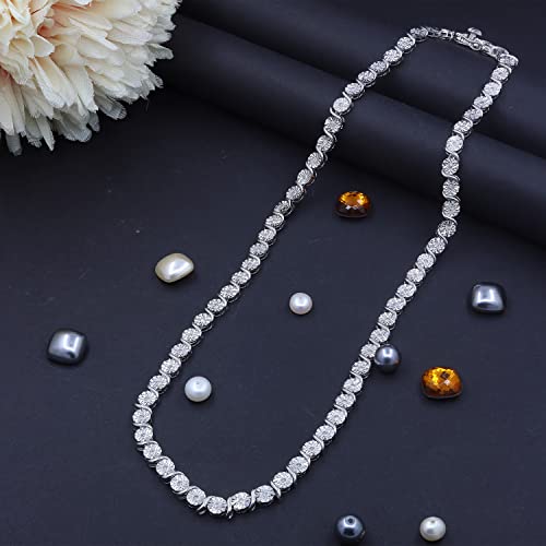 Wishrocks 1/2 Carat Miracle Set Round Cut White Natural Diamond S Tennis Necklace For Men & Women In 14K White Gold Over 925 Sterling Silver (0.50 Cttw, Color- I-J, Clarity- I2-I3) 17 Inches #TOP1