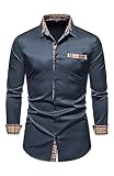 MANLUODANNI Hemd Herren Langärmliges Freizeithemden Für Herren Business Regular Revers Knitterfreies Bedrucktes Hemd Mit Taschen Marineblau S