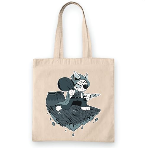 Unique Gift Idea for Cat Lovers Thief Cat Holding a Thief Cat Natural White Multicolor Canvas Tote Bag