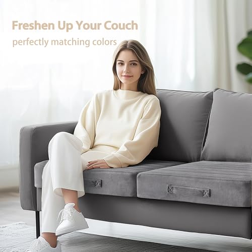 Codi Thick Replacement Couch Cushions 2 Sets, Upholstery Foam with Washable Covers for Sofa Cushion Chair Meditation - 24 × 24 × 5 Inch, High Density Foam, Grey