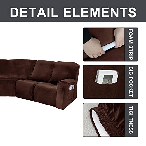 Mingpinhuius 7 Piece Velvet Stretch Recliner Corner Sofa Cover L Shape Sectional Couch Covers Soft Elastic Sofa Slipcover Furniture Protector For Living Room (Brown, 5 Seat Recliner Cover) #TOP6