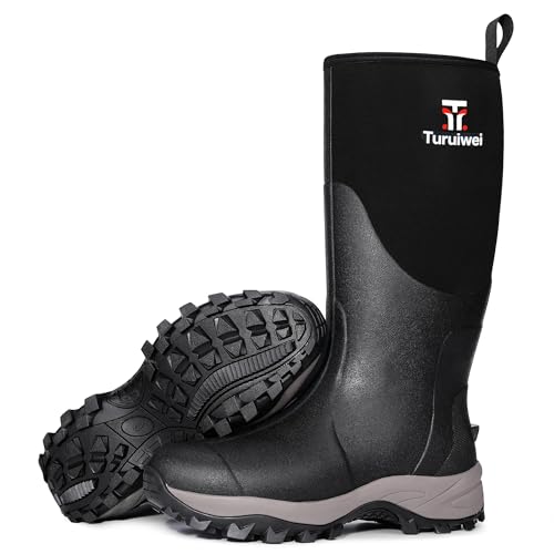 Turuiwei Rubber Boots for Men & Women with Steel Shank Waterproof Insulated Neoprene Hunting Rain Boots Anti-slip Multi-Season Outdoor Mud Boots for Farming Gardening Fishing