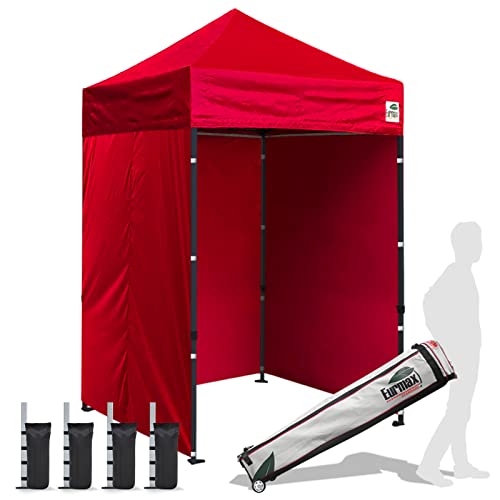 Image of Eurmax USA 5x5 Pop Up Canopy Tent,Commercial Tent with Patented No-Tip Rolling Bag,4 Zippered Removable Walls,UV & Water Resistant Canopy Top,Heavy Duty Outdoor Gazebo,Instant Shelter(Red)