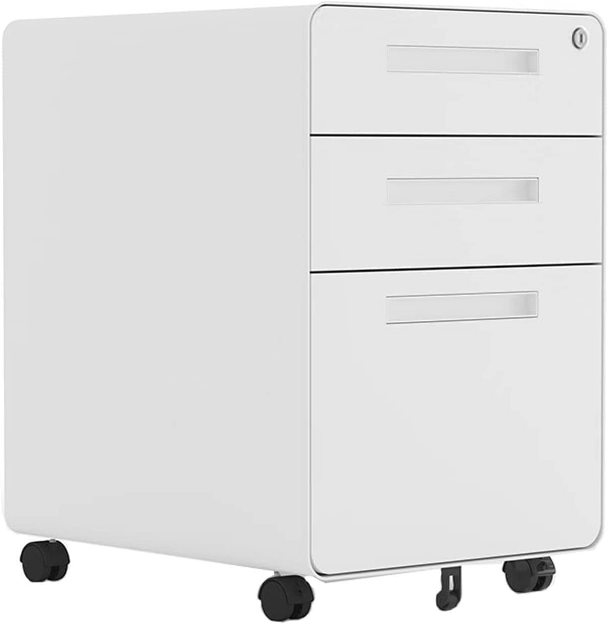 Armadio File di rotolamento Sicuro, stoccaggio di Metallo a 3 Drawer per L'Ufficio Domestico, organizzatore sotto scrivania con Ruote di bloccaggio, Soluzione di archiviazione Bianca