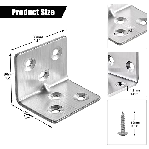 GothicBride Pack of 30 Stainless Steel Angle 30 x 30 x 38 mm, Angle Connector Angle 90 Degrees, Angle Small Mounting Angle for Wooden Tables, Chairs, Furniture - Image 2