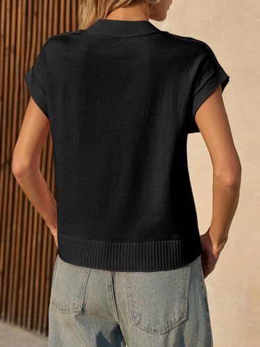 Image of Saodimallsu Womens Cap Short Sleeve Sweater Vest Summer Casual Crew Neck Loose Knit Lightweight Pullover Tank Tops