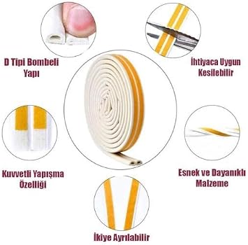 Contacall Bondit Çift Sarım Kauçuk Kapı ve Pencere Izolasyon Bandı Fitili 10x2 20 Metre Beyaz