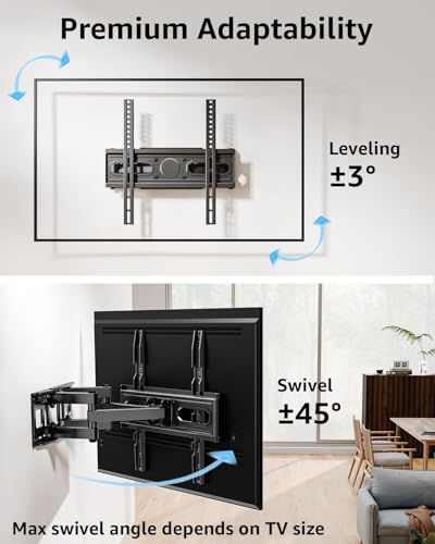 Image of BIG VUE TV Wall Mount for 26-80 Inch Flat Curved LED LCD Screen TVs Full Motion TV Mount, Tilt Swivel Extension Wall Mount TV Bracket with Dual Articulating Arm, Max VESA 600x400mm, Holds up to 110lbs