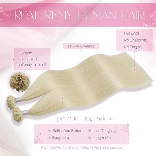 Moresoo U Tip Hair Extensions Real Human Hair Blonde 18 Inch Hot Fusion Nail Tip Hair Extensions Platinum Blonde 1g/s 50g/Pack #60 - Image 2