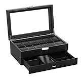 BASTUO Watch Box for Men, 12 Slots Luxury Watch Case Display Organizer, Jewelry Box with Carbon Fibe