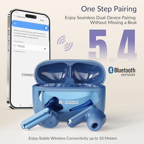 Image of AROMA TWS8 Harmony V5.4 True Wireless Earbuds, Chrome Blue | up to 60H Playtime, ENC, Fast Charging, Heavy Bass, Bluetooth