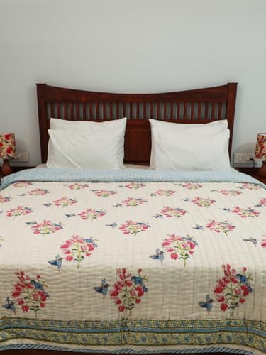 Image of Bougainvillea Ac Dohar Double Bed | Uniform Cotton Filling Duvet | 100% Cotton Soft & Cozy AC Blanket | Lightweight Reversible Design Quilt | Color - White