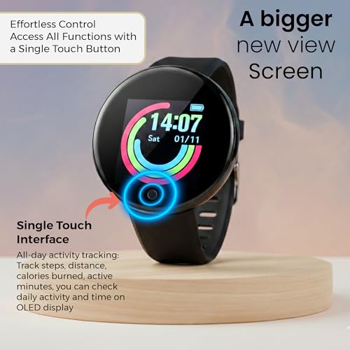 Image of Bouncefit M I D18 Round Fitness Band Smart Watch for Men, Women, Boys, Girls, Kids - Single Touch Interface, Water Resistant, Workout Modes, Quick Charge Sports Smartwatch - Black HH