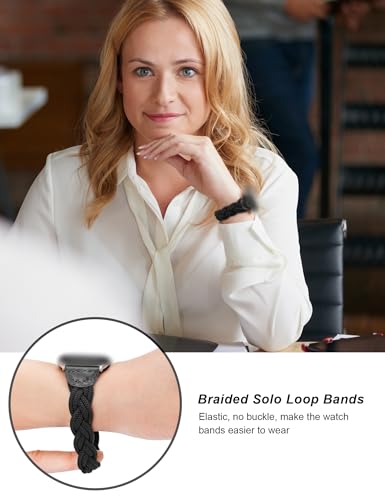 Image of Wearlizer Stretchy Braided Band Compatible with Apple Watch Bands Women | Slim Elastic Solo Loop Strap Woven for iWatch Series 11 10 9 8 7 6 5 4 3 SE /Ultra 3 2 1 42 /41 /40 /38 /44 /45 /46 /49mm