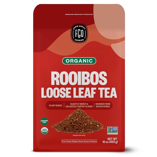 FGO Organic Rooibos Tea, 16 Ounce Loose Leaf Bulk Resealable Bag, Caffeine Free, Packaging May Vary (Pack of 1)