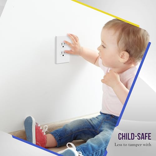 Image of ENERLITES Screwless Duplex Wall Plates, Child Safe Receptacle Outlet Covers, Size 1-Gang 4.68 inchx 2.93 inch, Unbreakable Polycarbonate Thermoplastic, UL Listed, SI8821-W-40PCS, Glossy, White, 40 Pack