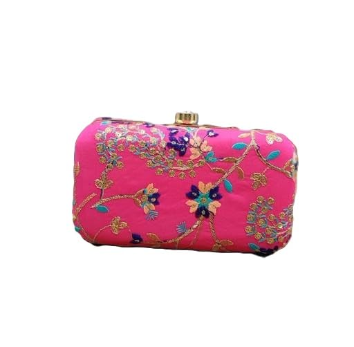 Embroidered Women Box Clutch for Party Occasions Fuchsia-picture-52