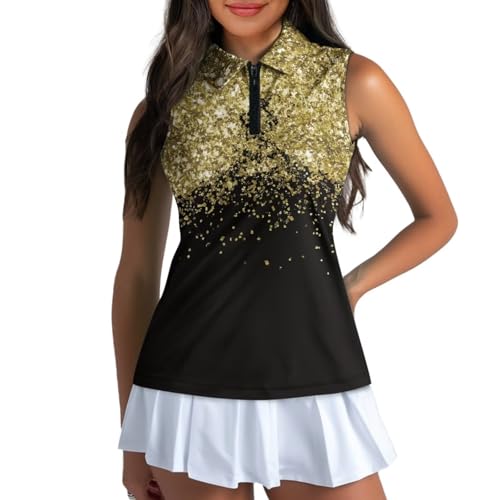 Women's Sleeveless Golf Tennis T Shirts Zip Up Dry Fit Workout Tank Tops Athletic Shirt Lightweight Tummy Control4