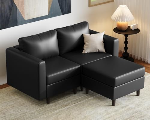 Image of ABCASA Modular Sectional Loveseat Sofa Couch with Storage Seats, 3 Seater L Shaped Couch with Movable Ottoman for Small Spaces,Black