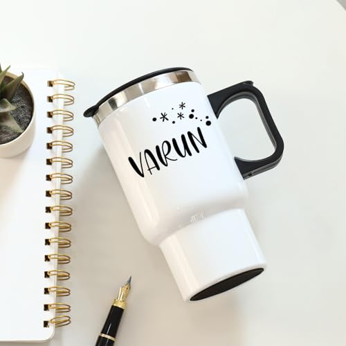 Image of IGP Personalized Stainless Steel Travel Mug | Same Day Delivery | Custom Name Travel Mug with Lid & Handle | Reusable Coffee Tumbler | Present for Men, Women, Boys, Girls & Kids