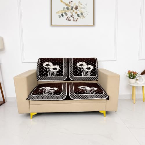 Image of Homerz Premium Chenille Fabric Sofa Cover | Soft, Durable & Dustproof | Decorative Couch Cover (Florida Coffee, 2 Seater, Seat Cover with Backrest)