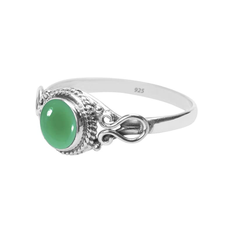 Miniatura 3 de Green Onyx Stone Ring, Handmade 925 Sterling Silver Rings for Women Girls, Natural Gemstone Ring US size 9 Solitaire Ring, Round Stone Ring,