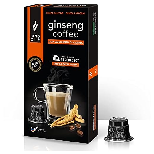 King Cup - 1 Confezione da 10 Capsule di Ginseng con Zucchero di Canna, 10 Capsule 100% Compatibili con Sistema Nespresso di Bevanda al Gusto di Ginseng, Senza Glutine e Senza Lattosio
