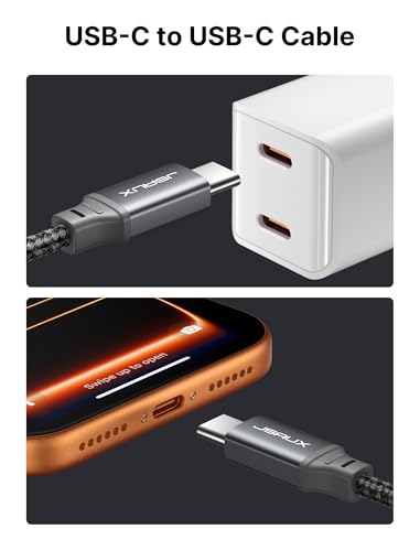 Image of JSAUX 100W USB C to USB C Cable [2-Pack 3.3FT], PD Fast Charging, Grey | 100 Watt Fast Charger, Braided Type-C Cords for iPhone Air /17e /17 /16 /15 Series, Galaxy S /Note Series, MacBook and iPad