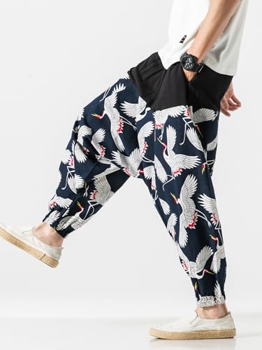 Men's Cotton Linen Aladdin Hippie Harem Pants Loose Drop Crotch Trousers4