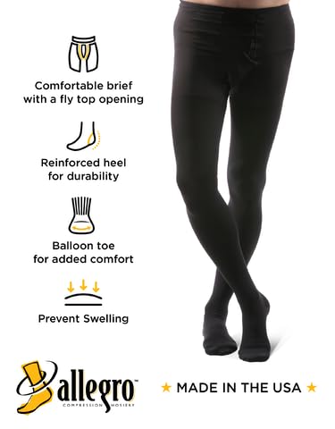 Image of Allegro Men's Waist High Leotard Compression Pants 20-30 mmHg Support Hose | Comfort brief top with fly opening, reciprocated heel and balloon toe made with flexible fabric for comfortable extended wear