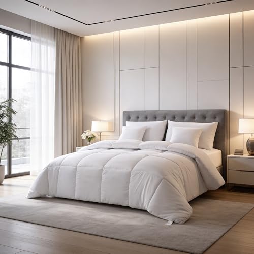 Infinitee Xclusives Luxury 100% Combed Cotton King Duvet Insert (220x240 cm) T200 Percale Hypoallergenic 95 GSM Breathable Machine Washable White Box Stitch Comforter