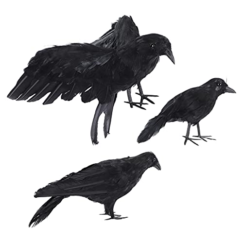 VANZACK Realistic Black Crow Decor 3pcs Toy Crow Artificial Chic and Easy to Use Decorations