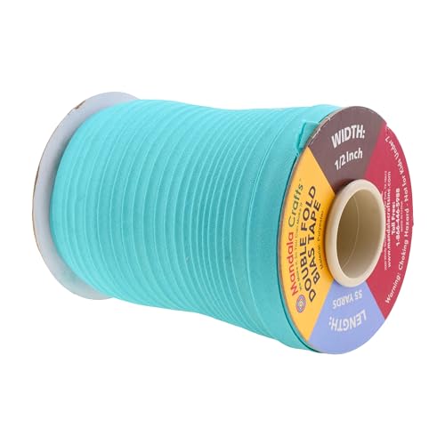Mandala Crafts 55 Yards 1/2 Inch Aquamarine Double Fold Bias Tape for Sewing - Bias Binding Tape for Quilting Binding, Hemming, Seam, and Fabric Piping