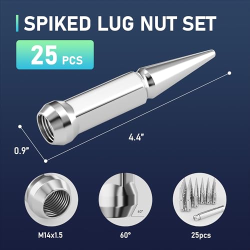 Image of KOOPOOL 25PCS Spike Lug Nuts - M14x1.5, 3 /4 inch Hex, Compatible with Most Full-Size Pickups and Trucks