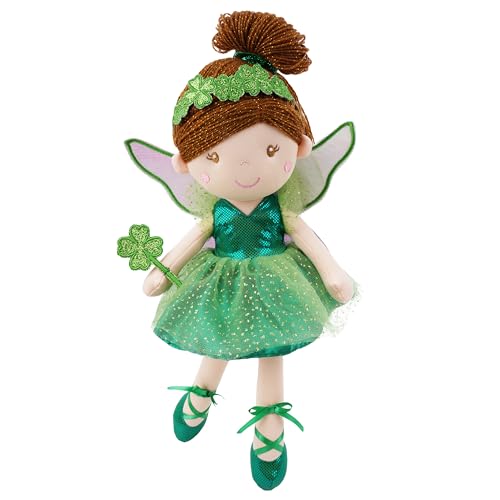 Image of June Garden 16" Enchanted Garden Fairy Penny The Lucky One - Plush Stuffed Soft Doll Girl Gift - Green Outfit and Wings