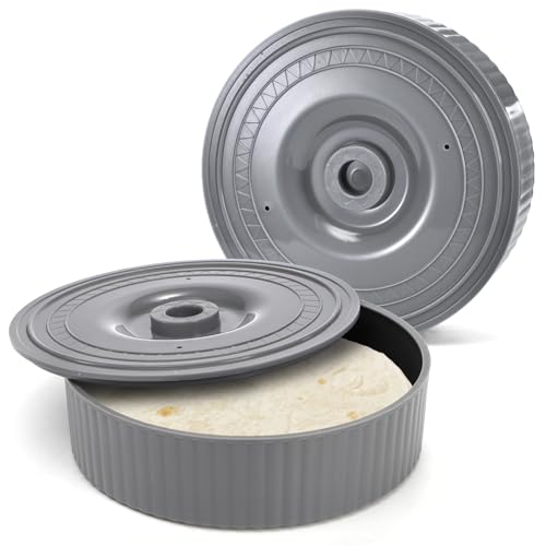 Covzoe 2 Pack Tortilla Warmer, 8.5 x 2.5 Inch Tortilla Server with Lid, Taco Holder for Party, Pancake Keeper Perfect for Keeping Tortillas, Waffles Warm, Microwave Safe, Gray