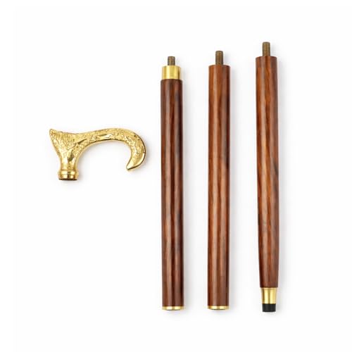 Image of ITOS365 Premium Wooden Walking Stick with Brass Designer Handle (Detachable 3-Piece Cane)