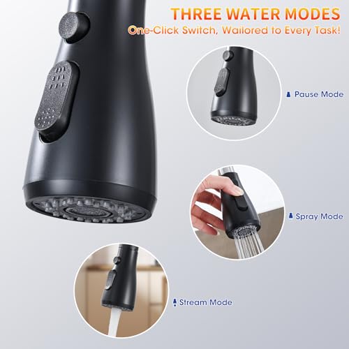 Image of Pull Down kitchen Faucet Head Replacement, Kitchen Faucets 3-Function Spray Nozzle, Kitchen Sink Sprayer Replacement Compatible with Model Number AZ-US-SOEBIZ-CFSLT-BK-02, Matte Black