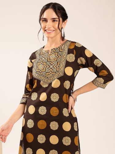 Image of Vbuyz Women's Printed & Hand Work Straight Cotton Blend Parrot Green Kurta,Pant with Dupatta | Kurta Set with Dupatta for Women | Suit Set | Ethnic Set | Printed Kurta Set | Salwar Set for Women