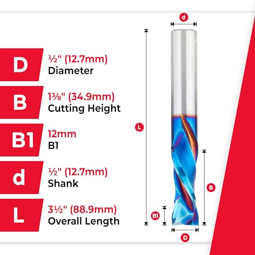 Image of Amana Tool Spektra Extreme Tool Life Coated Solid Carbide CNC Compression Spiral Router Bit, 46193-K, 1 /2 D x 1-3 /8 CH x 1 /2 Shank x 3-1 /2 Inch Long