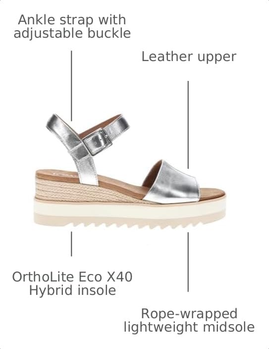Image of TOMS Women's Diana Wedge Heel Sandal, Leather Upper, Rope-Wrapped Midsole, Adjustable Strap, Buckle, OrthoLite Insole