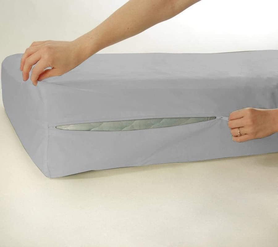 Cotton Zipper Fitted Sheet Short Queen Size 4 inch Deep Pocket 800-TC, 3-Pieces Set 100% Egyptian Cotton Fitted Sheet Zippered Sheet, Light Gray [ Pack Includes 1 Sheet + 2 Pillow Cover