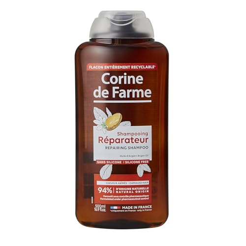 Corine de Farme - Shampooing Réparateur à l’Huile d'Argan - Démêle, Nettoie et Nourrit les Cheveux Secs à Rêches - Formulation Clean Beauty - 500 ml