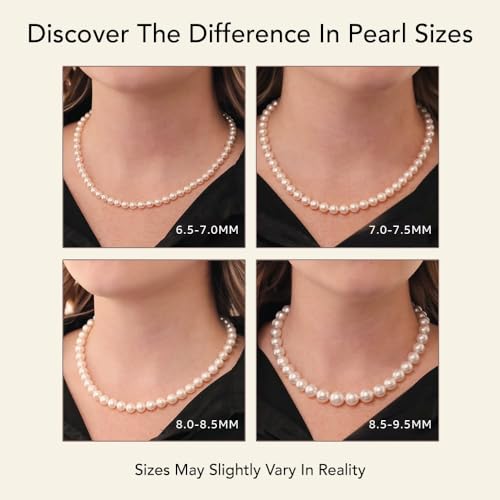 Real Pearl Necklace for Women with AAA+ Quality Round White Freshwater Genuine Cultured Pearls